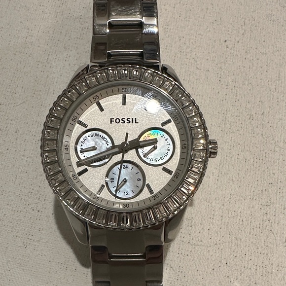 Fossil Silver Multifunction Watch with Crystal Bezel - Picture 1 of 5
